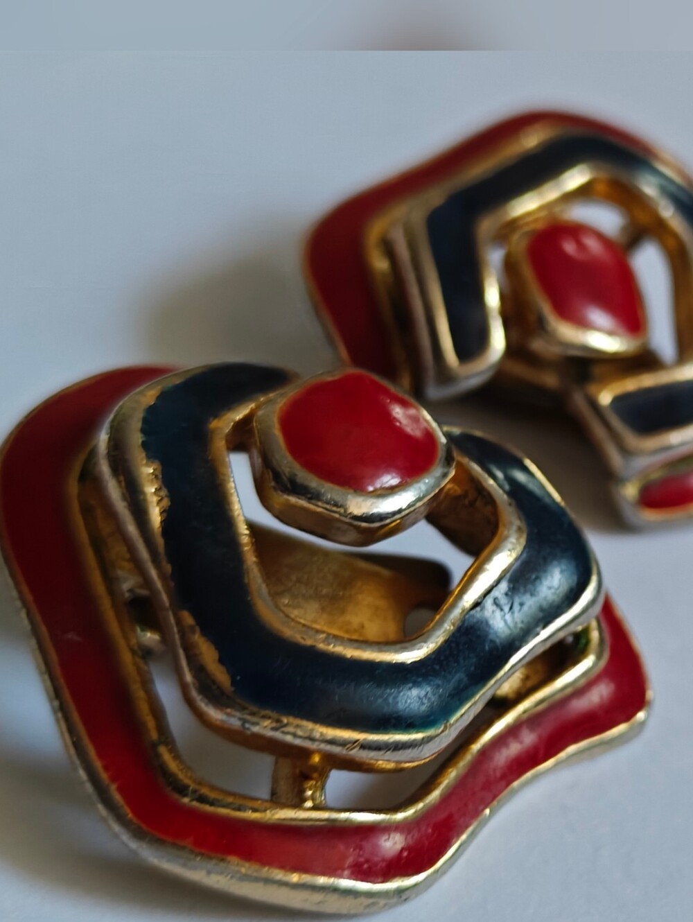 Vintage Signed Orena Paris Modernist Enamel Earrings